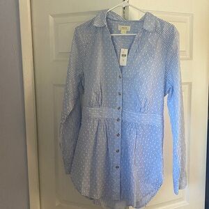Maeve by Anthropologie Long Sleeve Button Up Shirt Blue White Striped Sz 14 Top